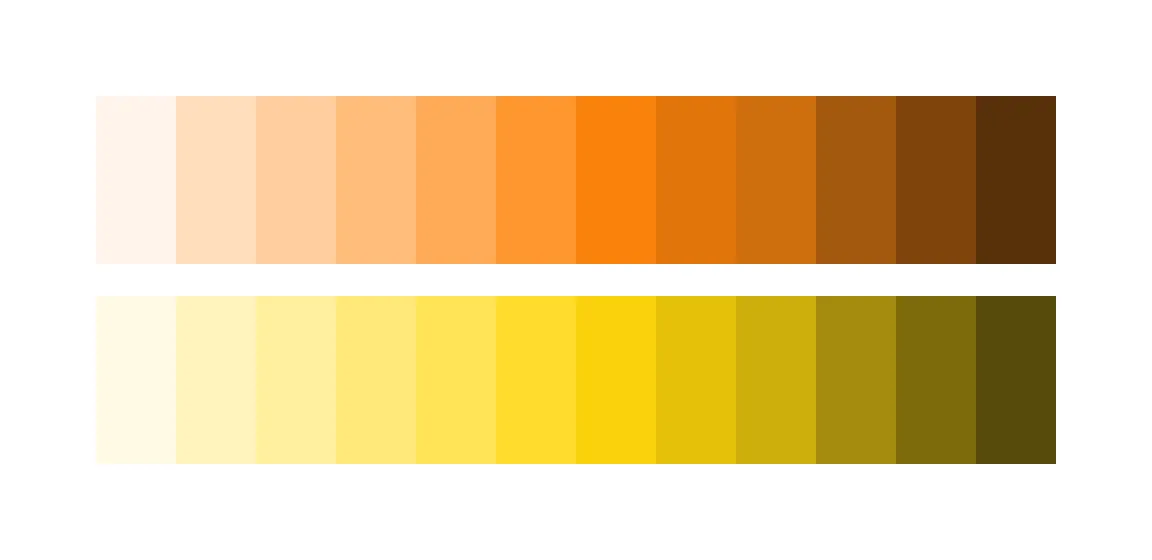 New orange and yellow swatches with vibrant tones